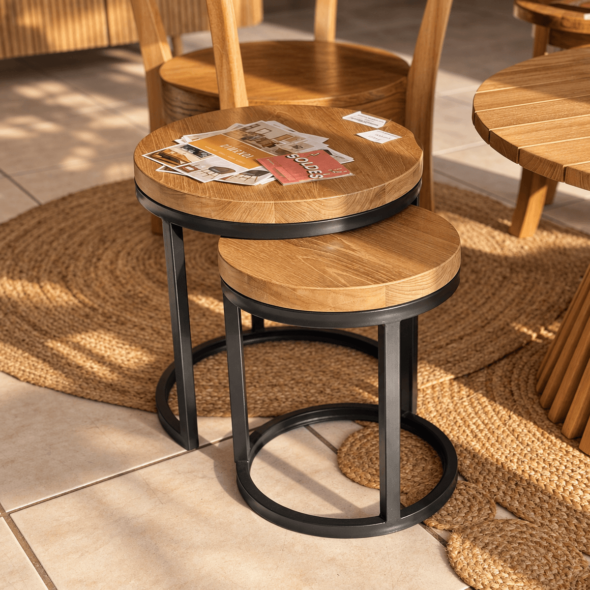 Table de salon gigogne 40 et 30 cm diamètre pieds métal