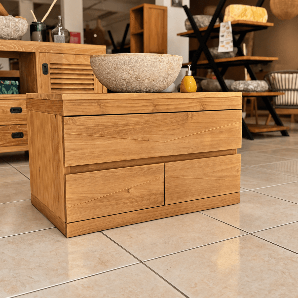 Meuble de salle de bains Zigzag - A suspendre - 3T - 80x50x50 cm
